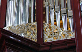 Decorative wood carving, pipe shade carvings, Saint Joseph Cathedral, Columbus OH